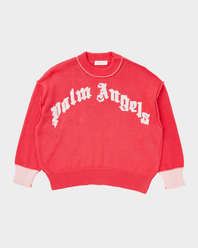Girl's Curved Logo Intarsia Sweater, Size 4-12